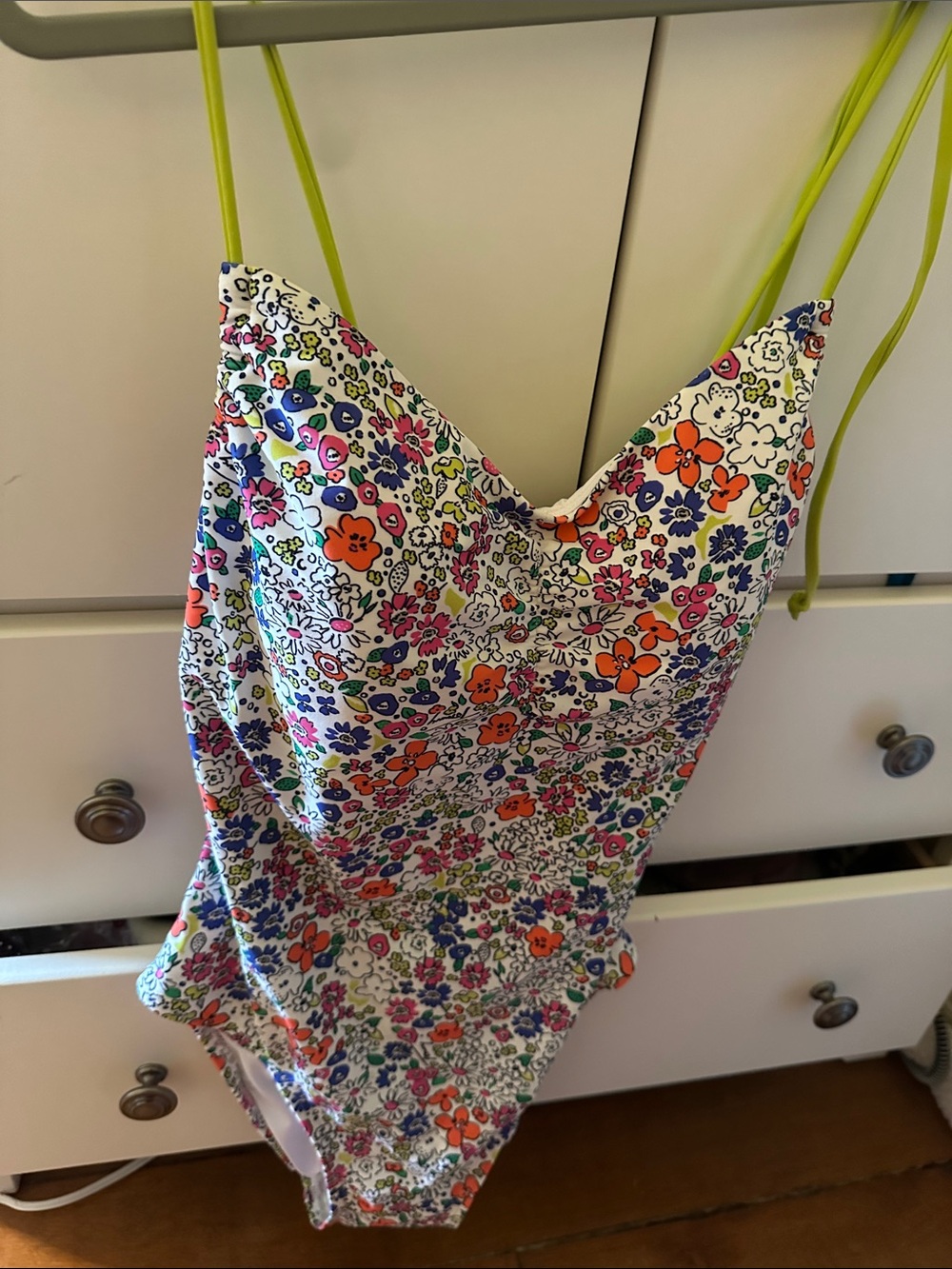Tommy Hilfiger White Floral One-Piece Swimsuit with Neon Green Straps
